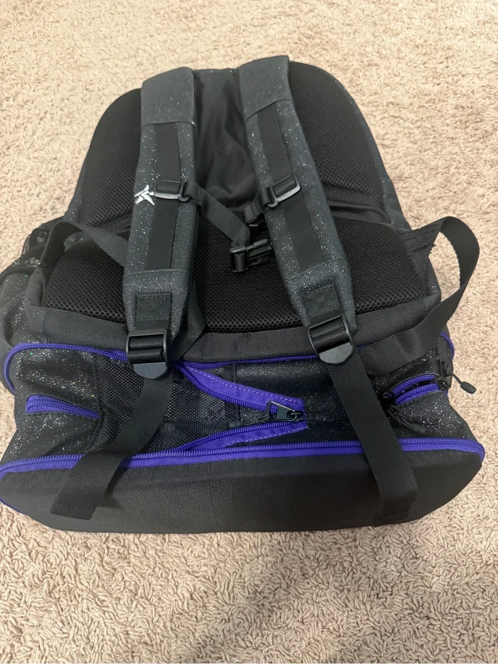 Rebel Black Sparkle Backpack with Purple Trim - Cheer backpack